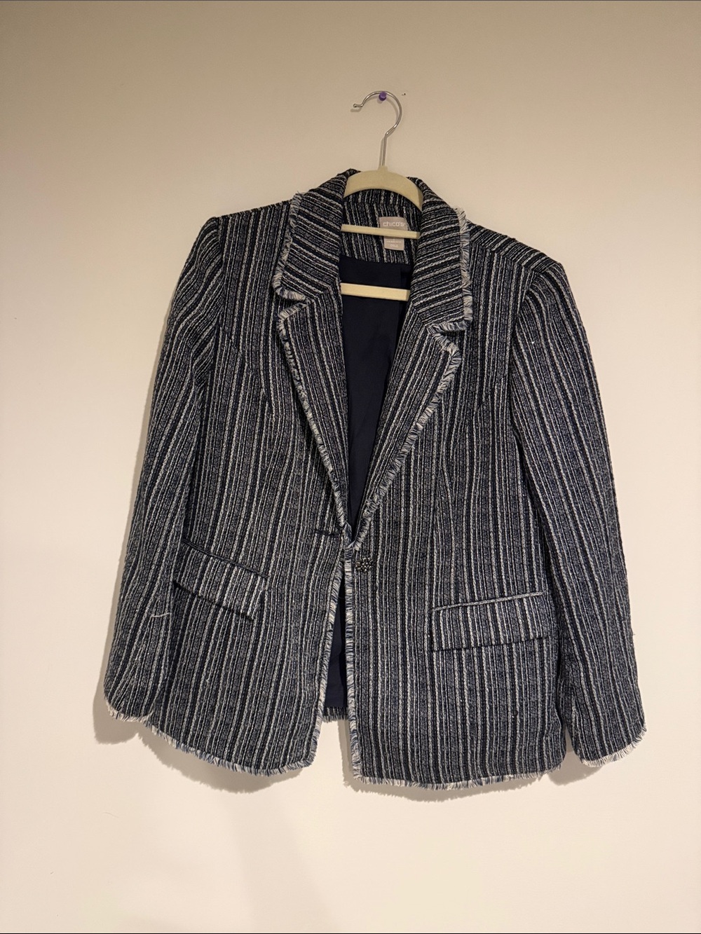Chico's Black & White Striped Tweed Blazer
